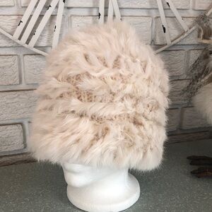 Hand crafted knit genuine rabbit fur hat
